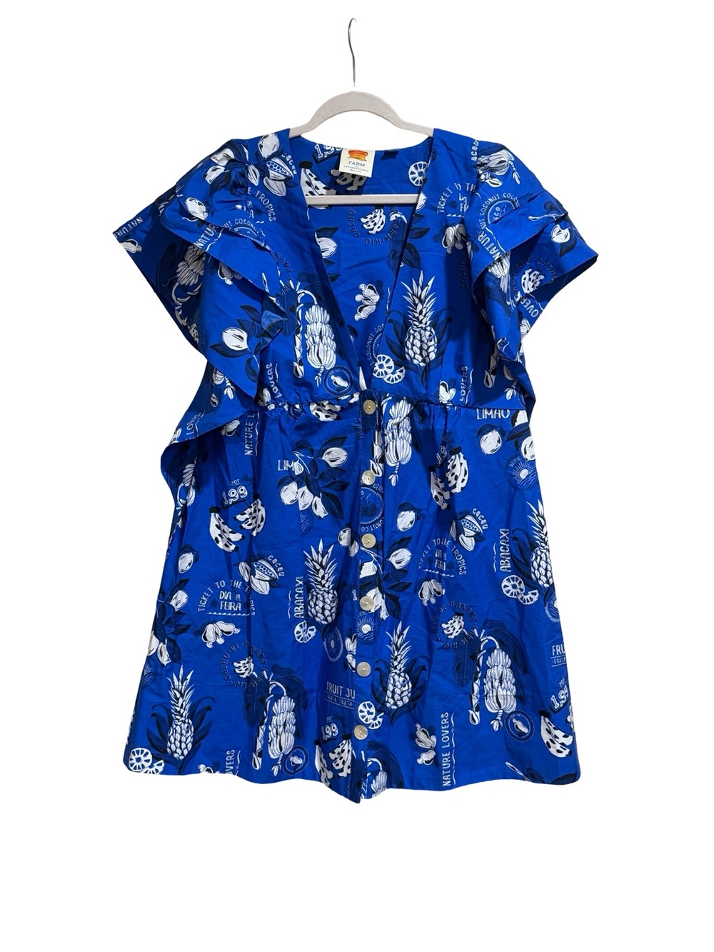 💙 Farm Rio Flutter Sleeve Babydoll Mini Dress Floral Boho Tiered Dress Size XL - Picture 4 of 16